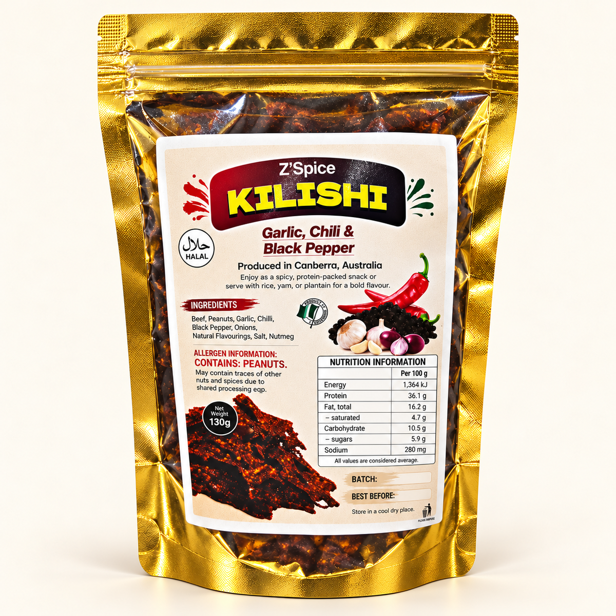 Z’Spice Kilishi 130 g gold pouch